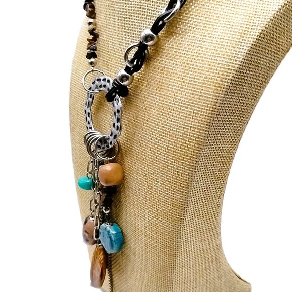 Long Artisan Bohemian-style Mixed Stone Statement Necklace Silver-tone Chain - Picture 3 of 10